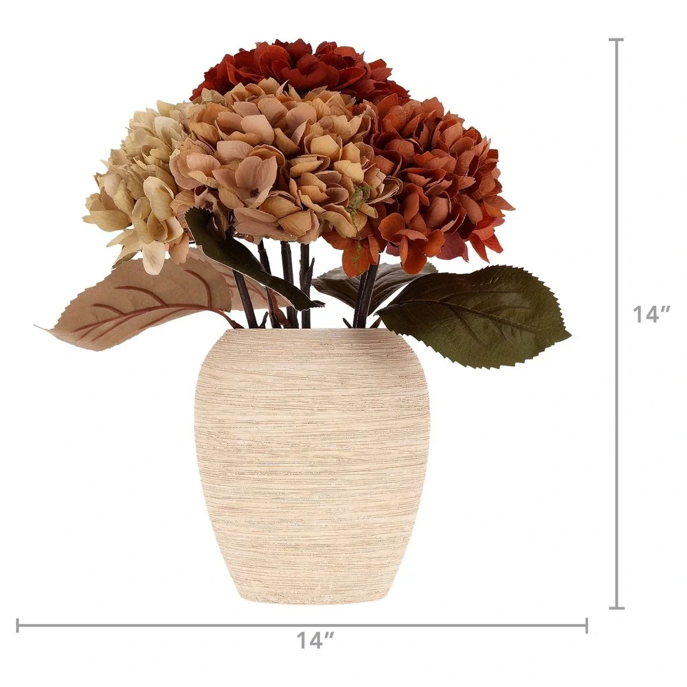 My Texas House Fall Faux Hydrangea Floral Arrangement in Ceramic Vase